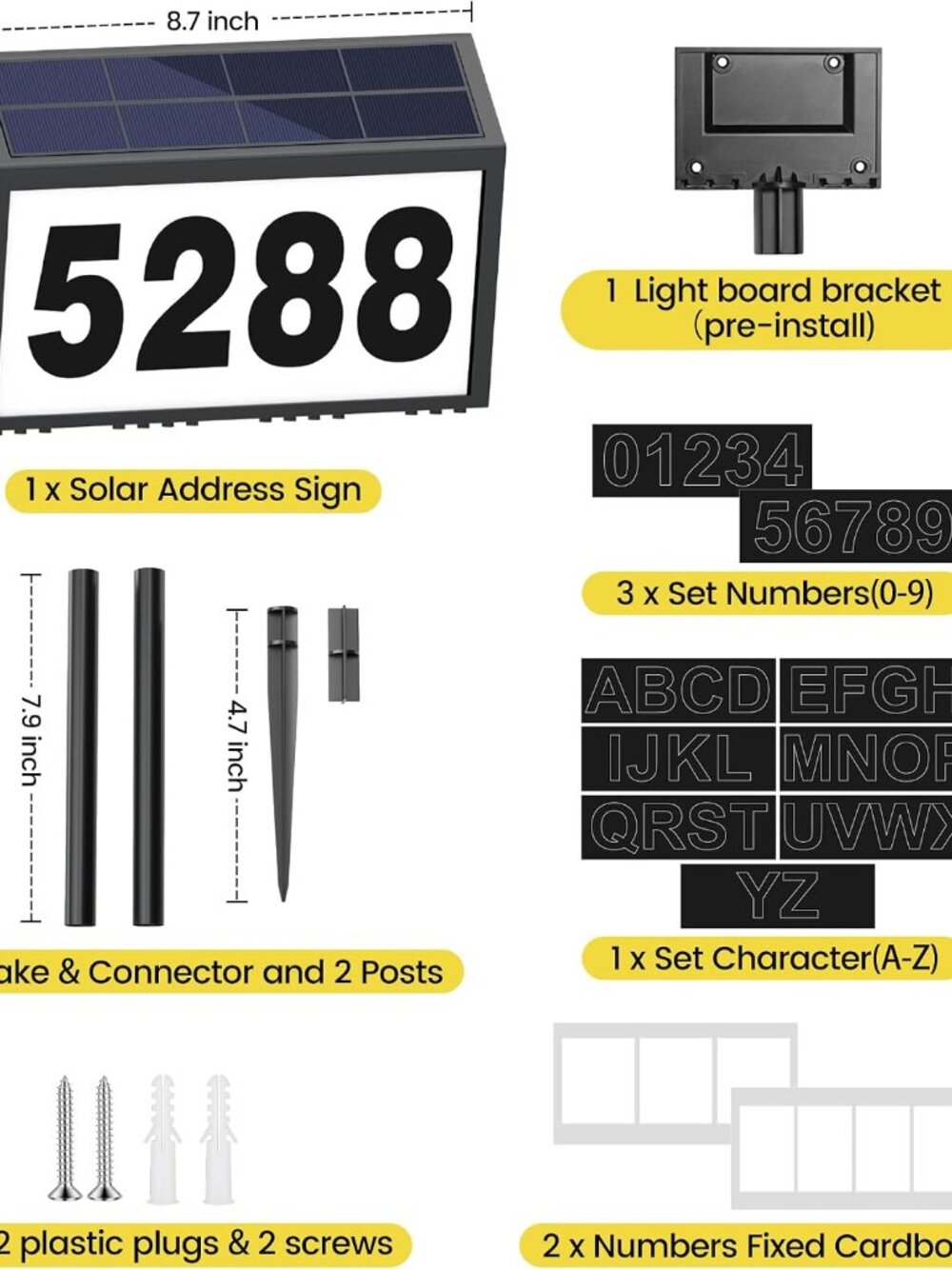 Solar Address Sign, House Numbers for Outside, LED Address Plaque - Picture 5 of 8